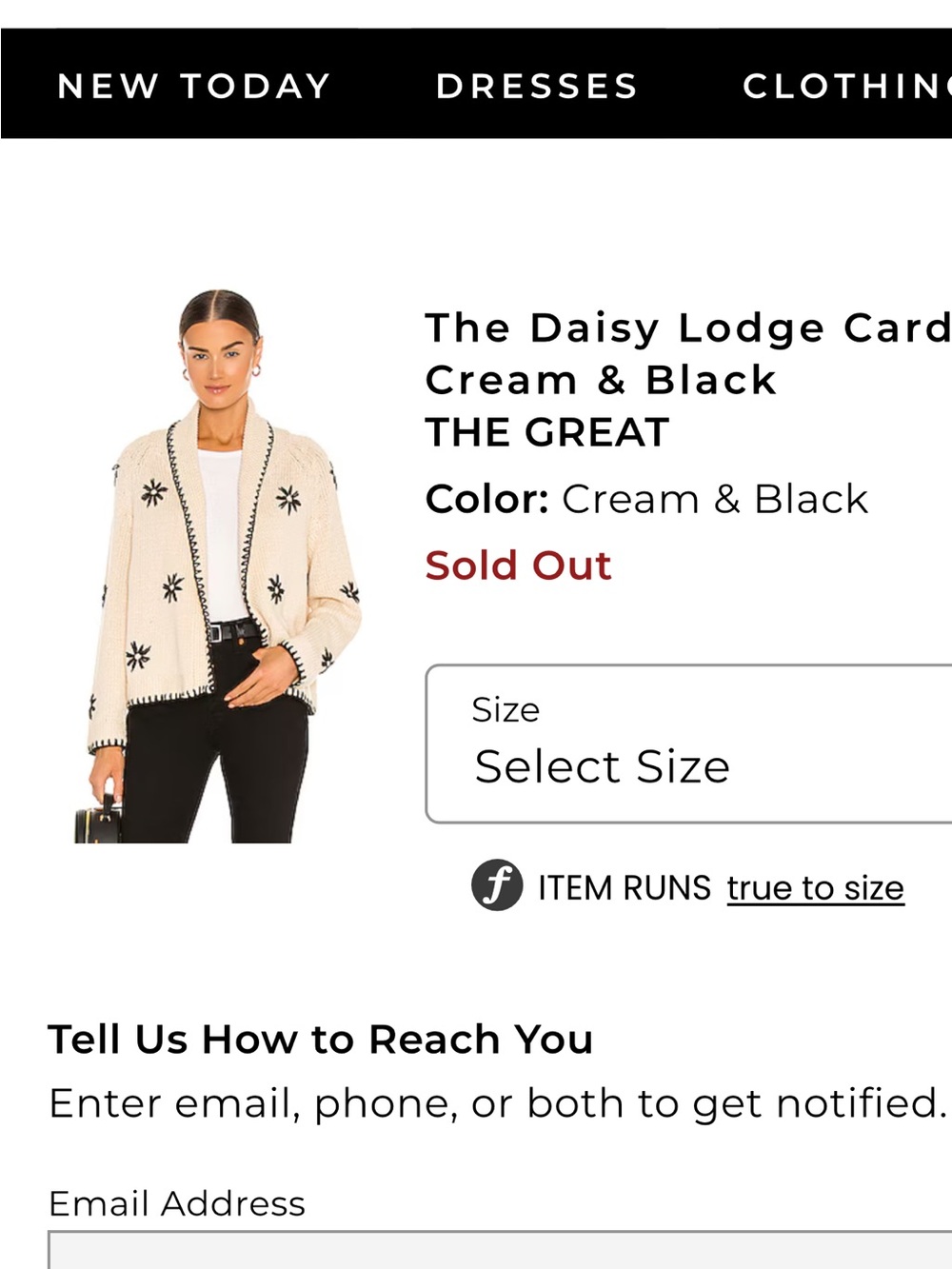 THE GREAT. Cream Open Cardigan with Black Flower Accents - Picture 5 of 5